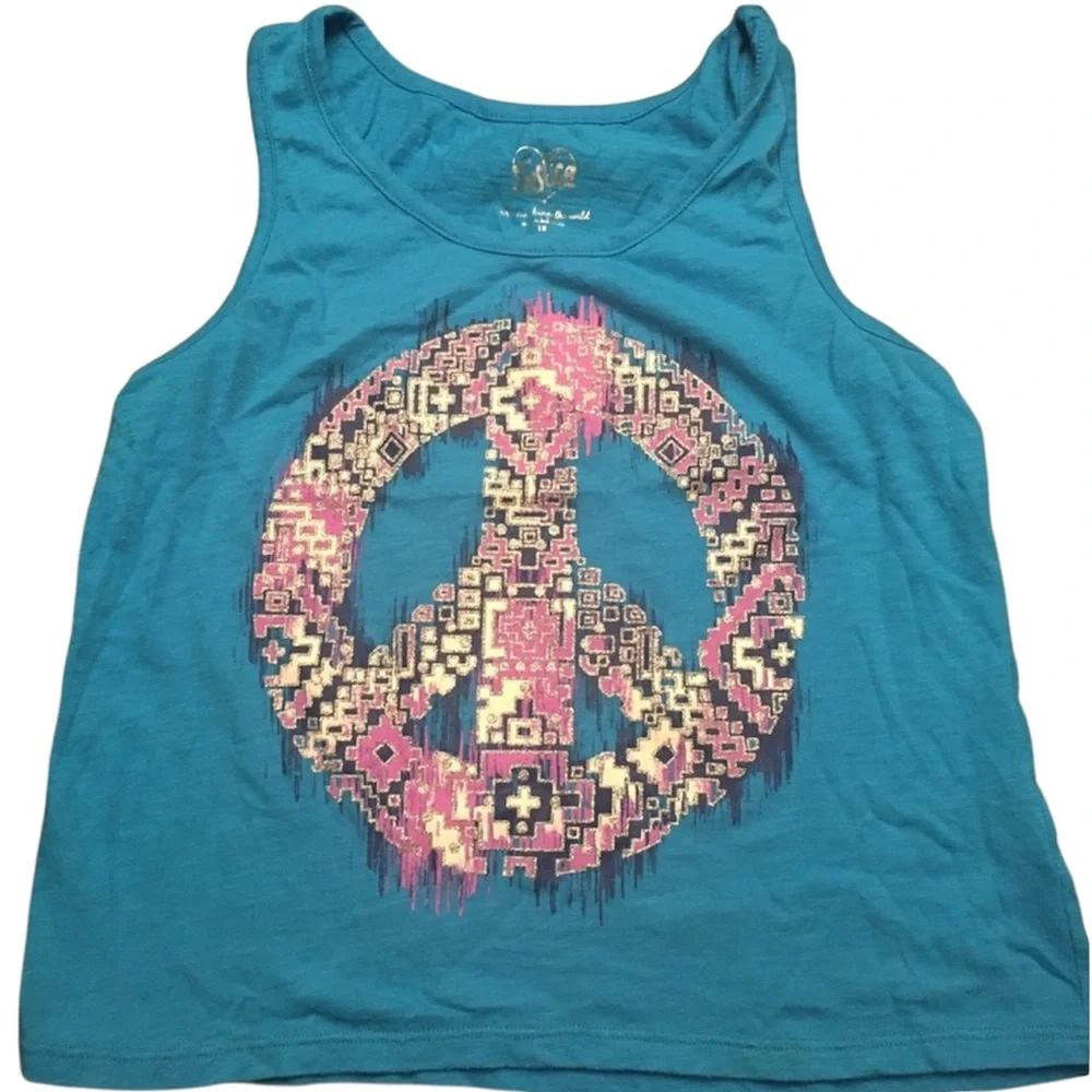 Y2K Girls Sz 16 Justice Peace tank top blue